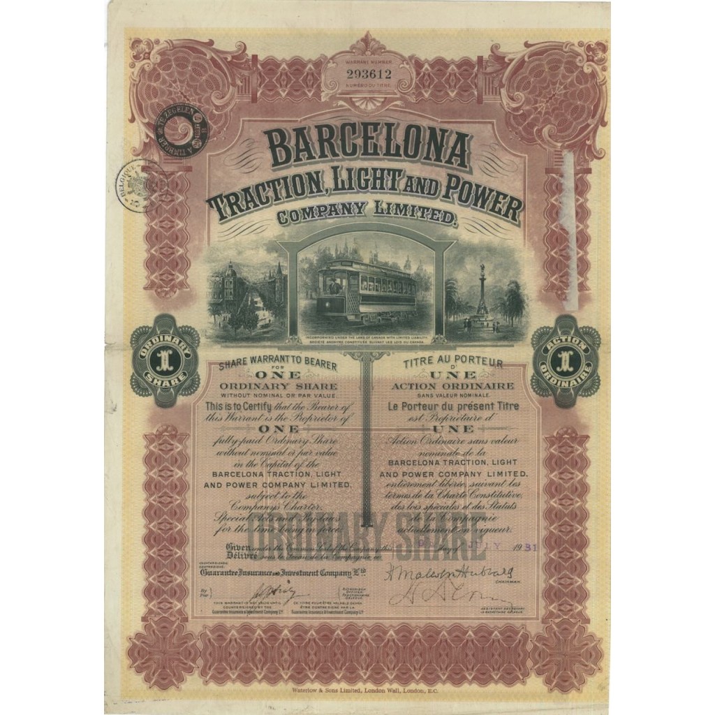 BARCELONA TRACTION, LIGHT AND POWER - 1 AZIONE 1931