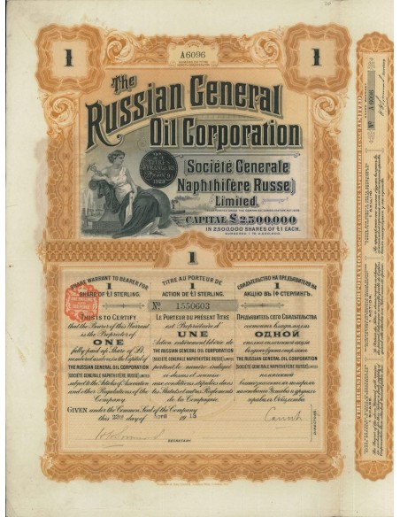 THE RUSSIAN GENERAL OIL CORP. 1 AZIONE - 1913