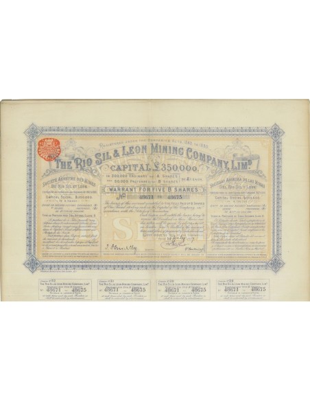 THE RIO SIL AND LEON MINING COMPANY LTD 5 AZIONI - 1887