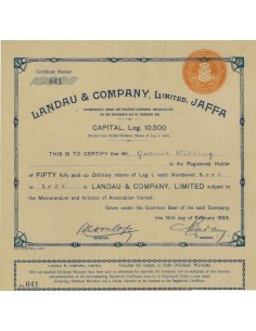 LANDAU AND COMPANY, LIMITED JAFFA - 50 AZIONI - 1924