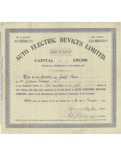 AUTO ELECTRIC DEVICES LIMITED - 250 AZIONI - 1928