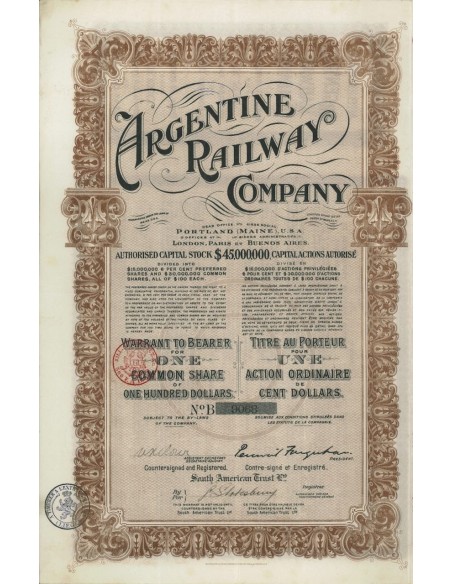 ARGENTINE RAILWAY COMPANY - 1 AZIONE