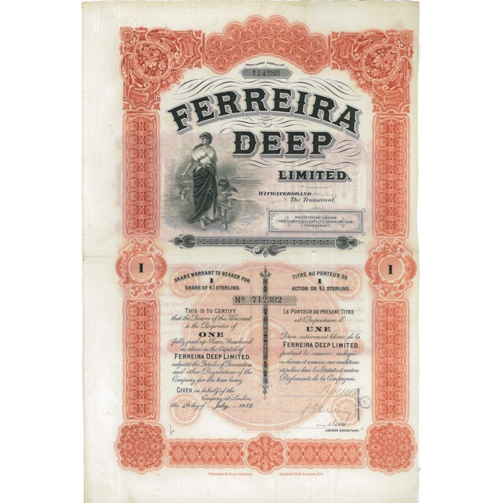 FERREIRA DEEP LIMITED - 1 AZIONE - 1912
