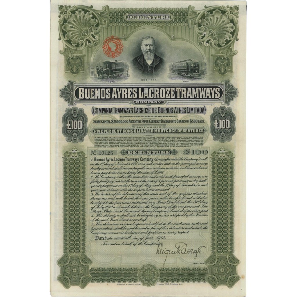 BUENOS AYRES LACROZE TRAMWAYS COMPANY 1 OBBLIG. - 1914