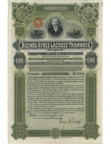BUENOS AYRES LACROZE TRAMWAYS COMPANY 1 OBBLIG. - 1914