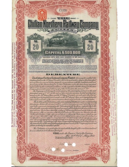 CHILIAN NORTHERN RAILWAY COMPANY - 20 DOLLARI - 1913