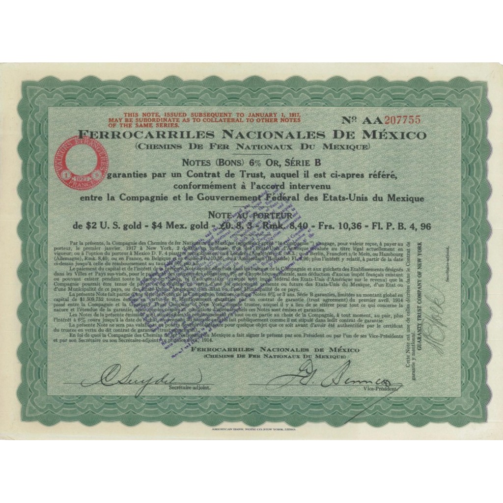 FERROCARRILES NACIONALES DE MEXICO - 1 OBBLIG. 1914