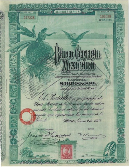 BANCO CENTRAL MEXICANO - 1 AZIONE 1908