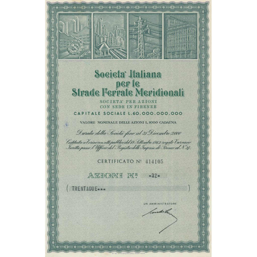 SOC. ITALIANA PER LE STRADE FERRATE MERIDIONALI - 32 AZIONI 1962