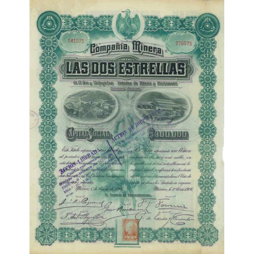 COMPANIA MINERA LAS DOS ESTRELLAS - 1 AZIONE 1906