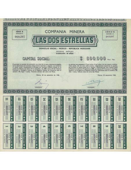 COMPANIA MINERA LAS DOS ESTRELLAS - 1 AZIONE 1948