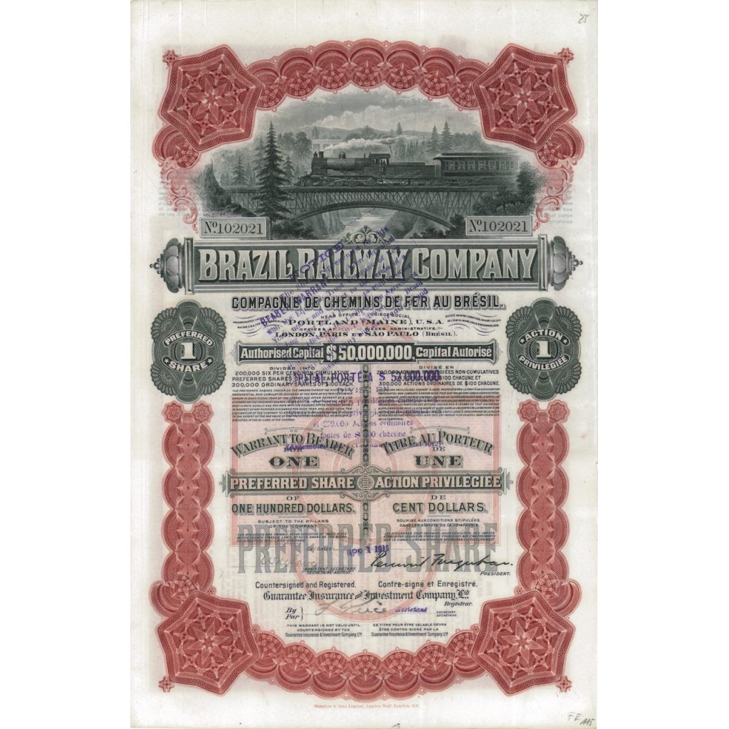 BRAZIL RAILWAY COMPANY - 1 AZIONE 1912
