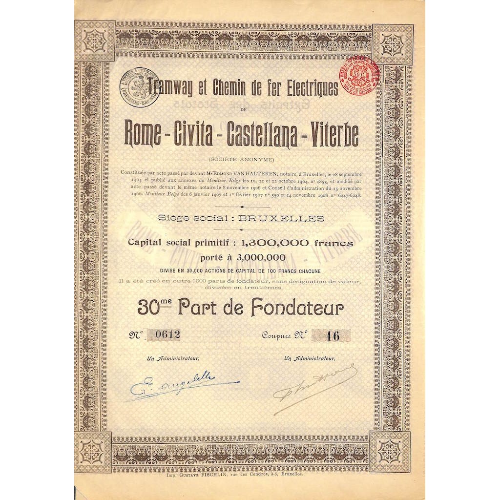 TRAMWAY ELECTRIQUE DE ROME A CIVITA-CASTELLANA-VITERBE - 30A PARTE DI FOND. 1908