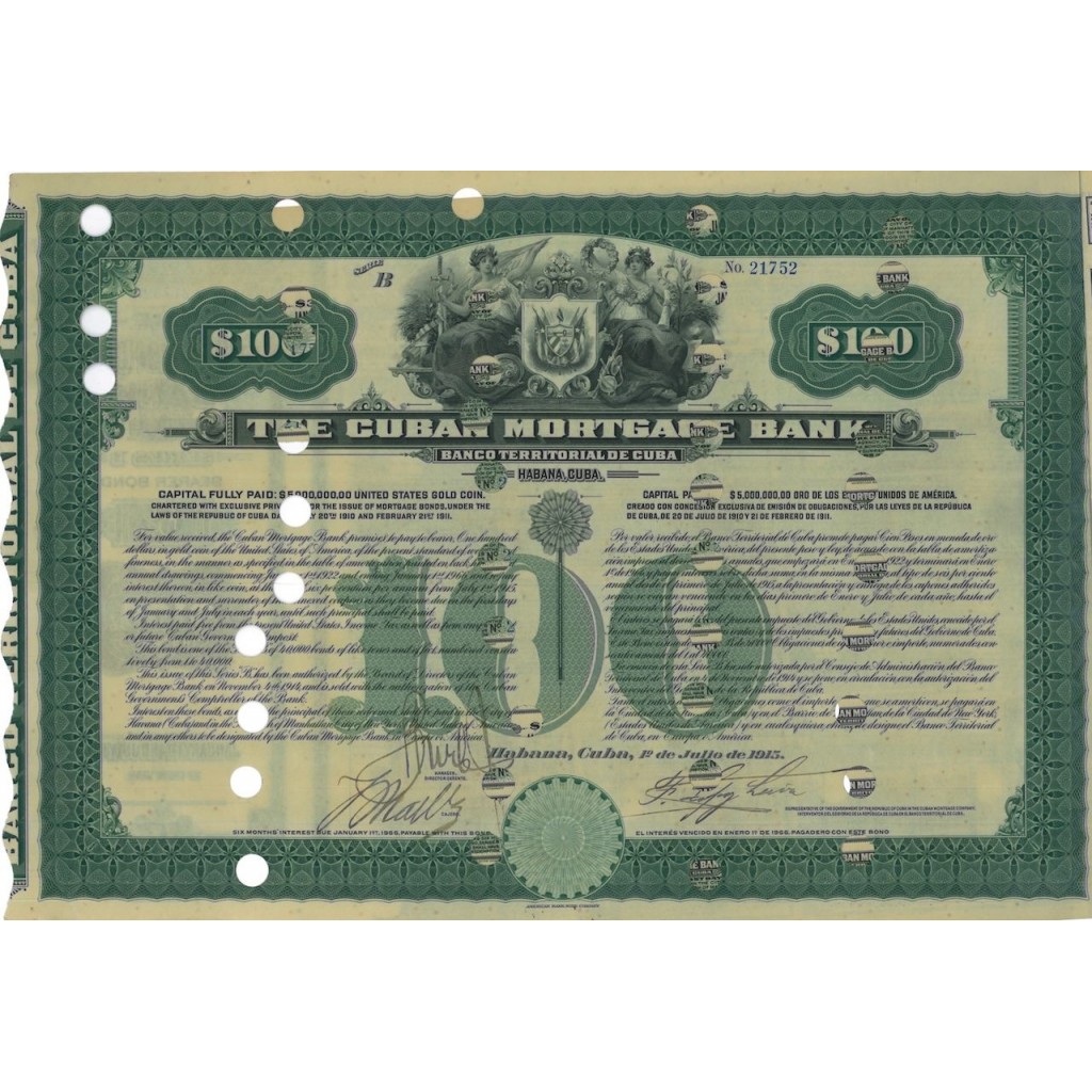THE CUBAN MORTGANE BANK - OBBLIGAZIONE - 1915