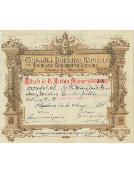 COMPANIA EDITORIAL CATOLICA - 1 AZIONE 1901