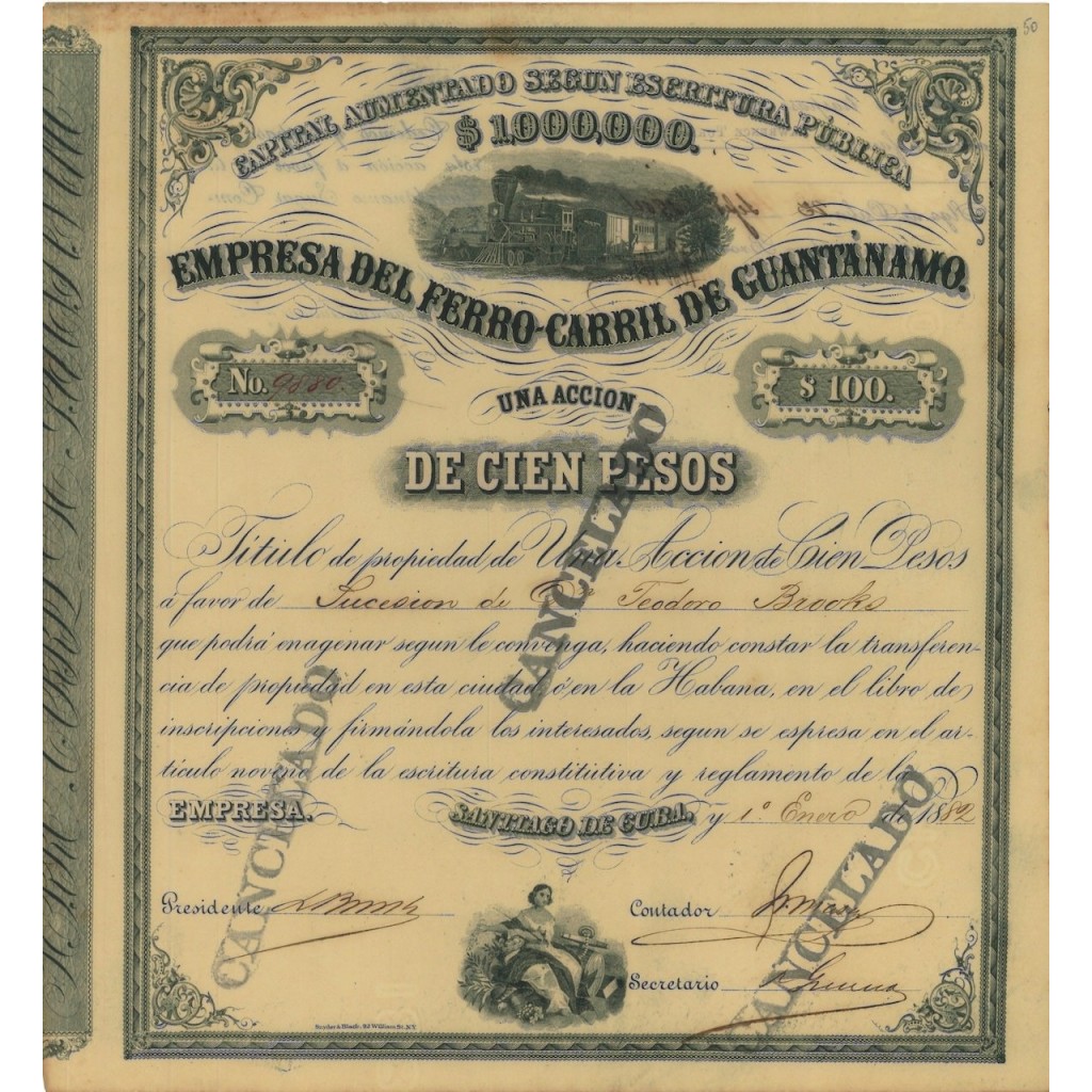 IMPRESA DEL FERRO-CARRIL DE GUANTANAMO 1 AZIONE 1882
