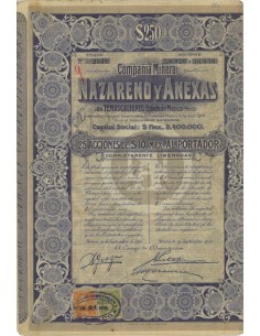 COMPANIA MINERA NAZARENO Y ANEXAS - 25 AZIONI - 1910