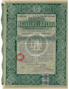 COMPANIA MINERA NAZARENO Y ANEXAS - 10 AZIONI - 1929