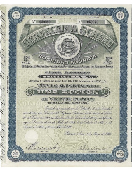 CERVECERIA SCHLAU SOC. ANON. - 1 AZIONE 1926