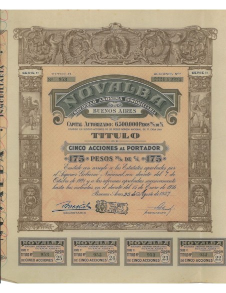 NOVALBA SOCIEDAD ANON. INMOBILIARIA 5 AZIONI - 1937