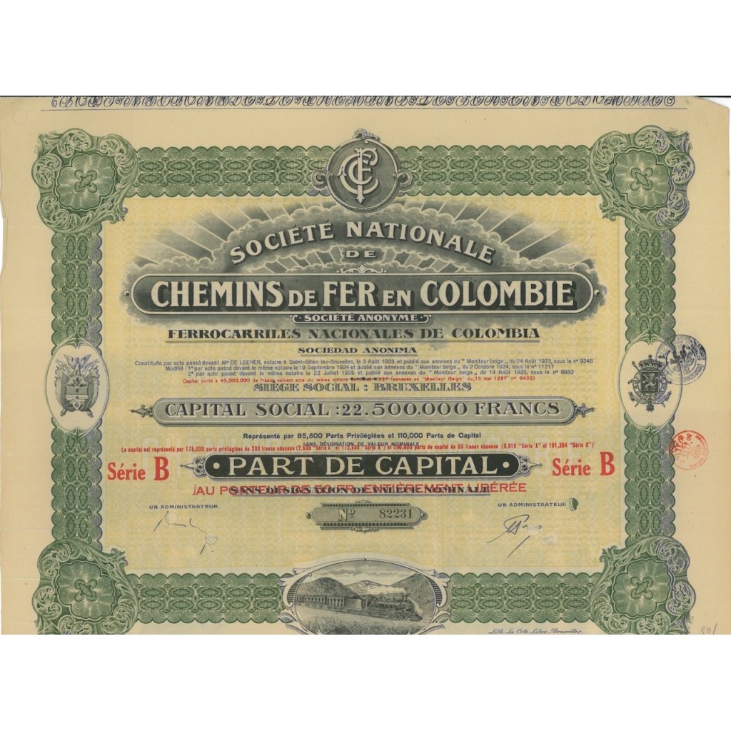 SOC. NATIONALE DE CHEMINS DE FE EN COLOMBIE - 1 AZIONE 1923