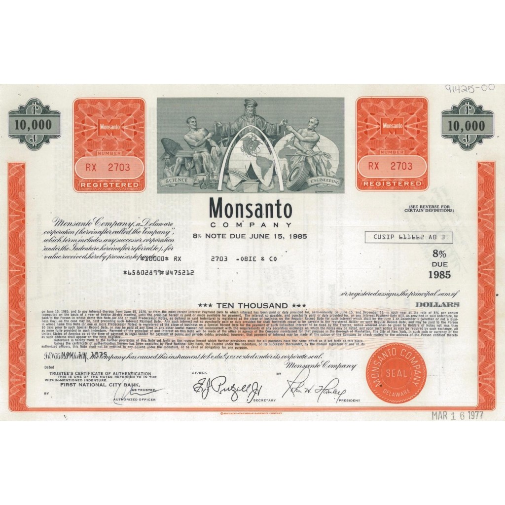 MONSANTO COMPANY - 10000 DOLLARI - 1975