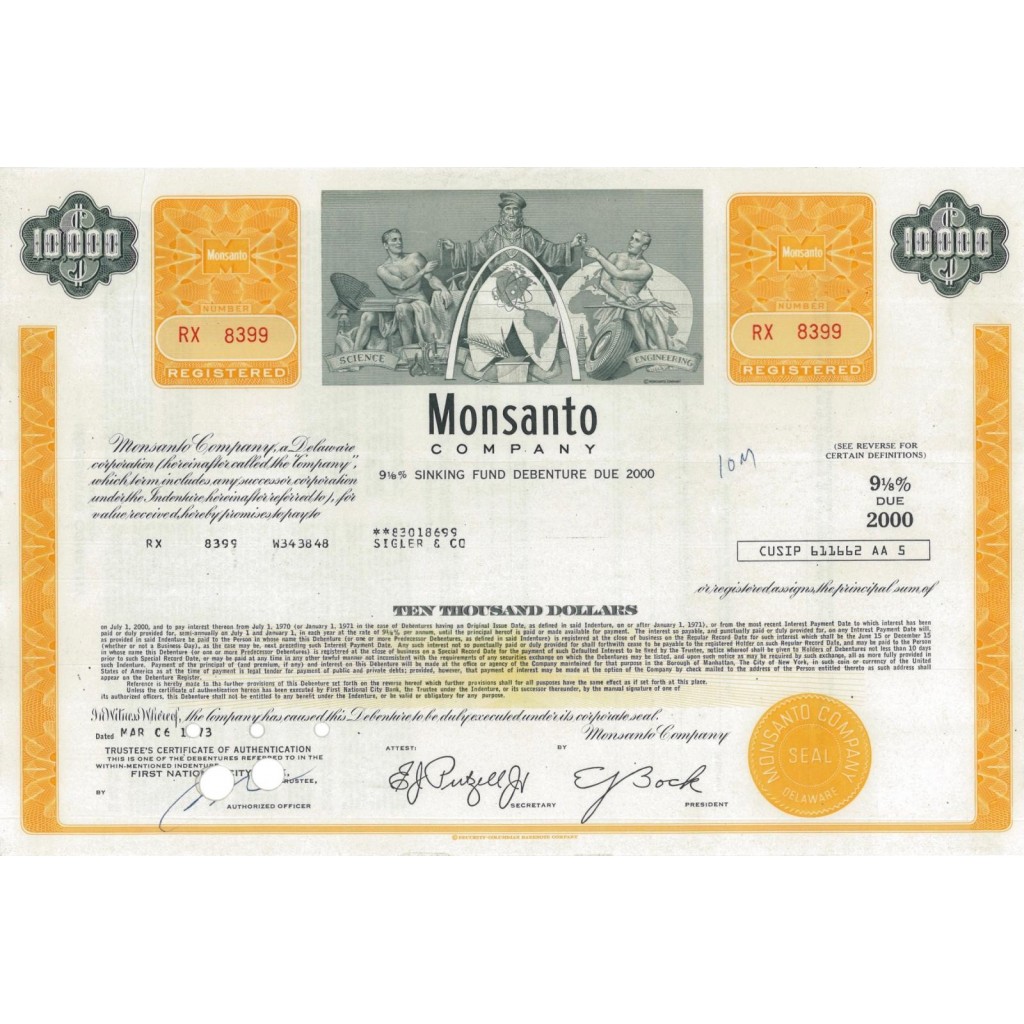 MONSANTO COMPANY - 10000 DOLLARI - 1973