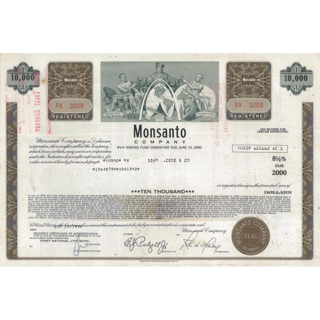 MONSANTO COMPANY - 10000 DOLLARI - 1976