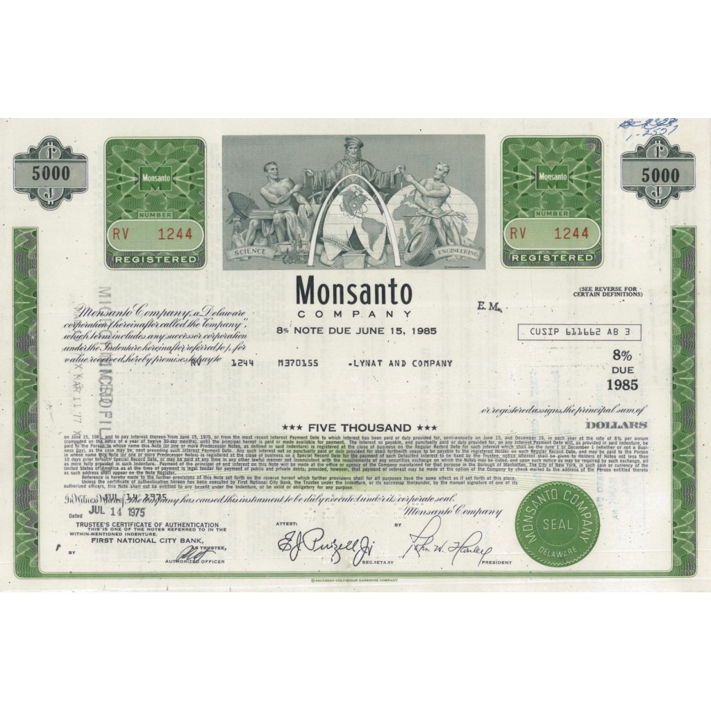 MONSANTO COMPANY - 5000 DOLLARI - 1975