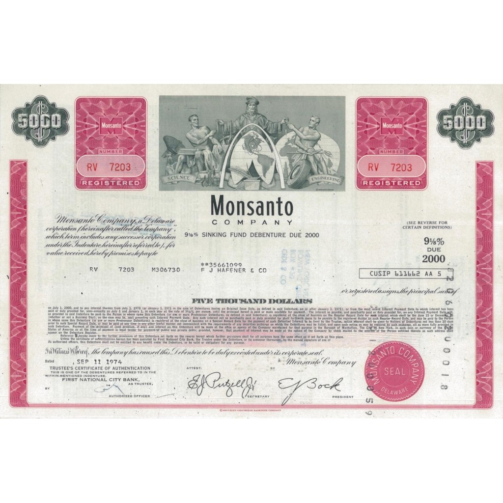 MONSANTO COMPANY - 5000 DOLLARI - 1974