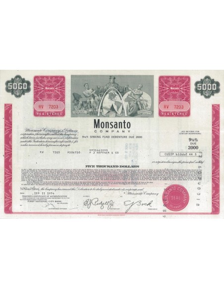 MONSANTO COMPANY - 5000 DOLLARI - 1974