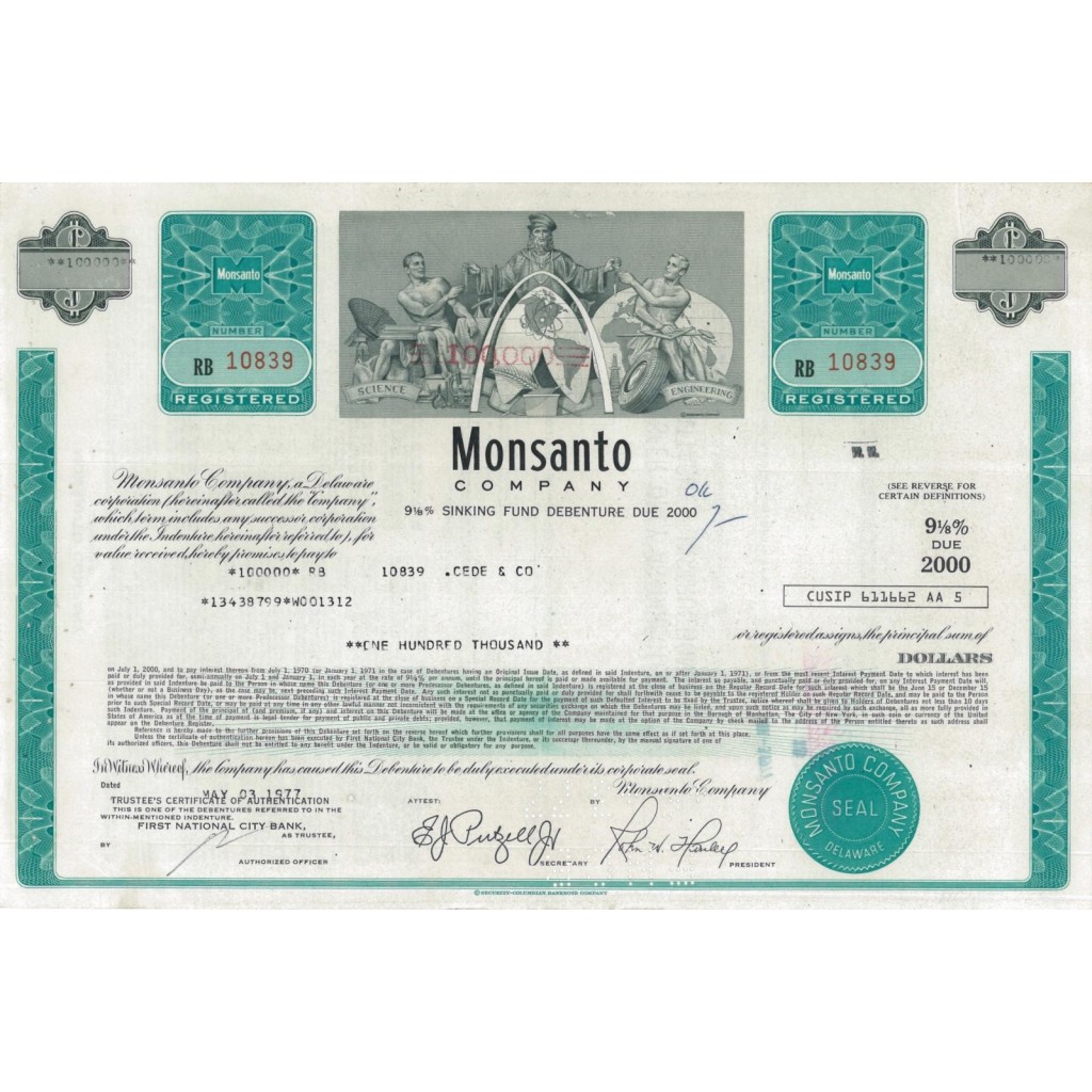 MONSANTO COMPANY - 100000 DOLLARI - 1977