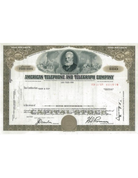 AMERICAN TELEPHONE AND TELEGRAPH COMPANY - 100 AZIONI 1969