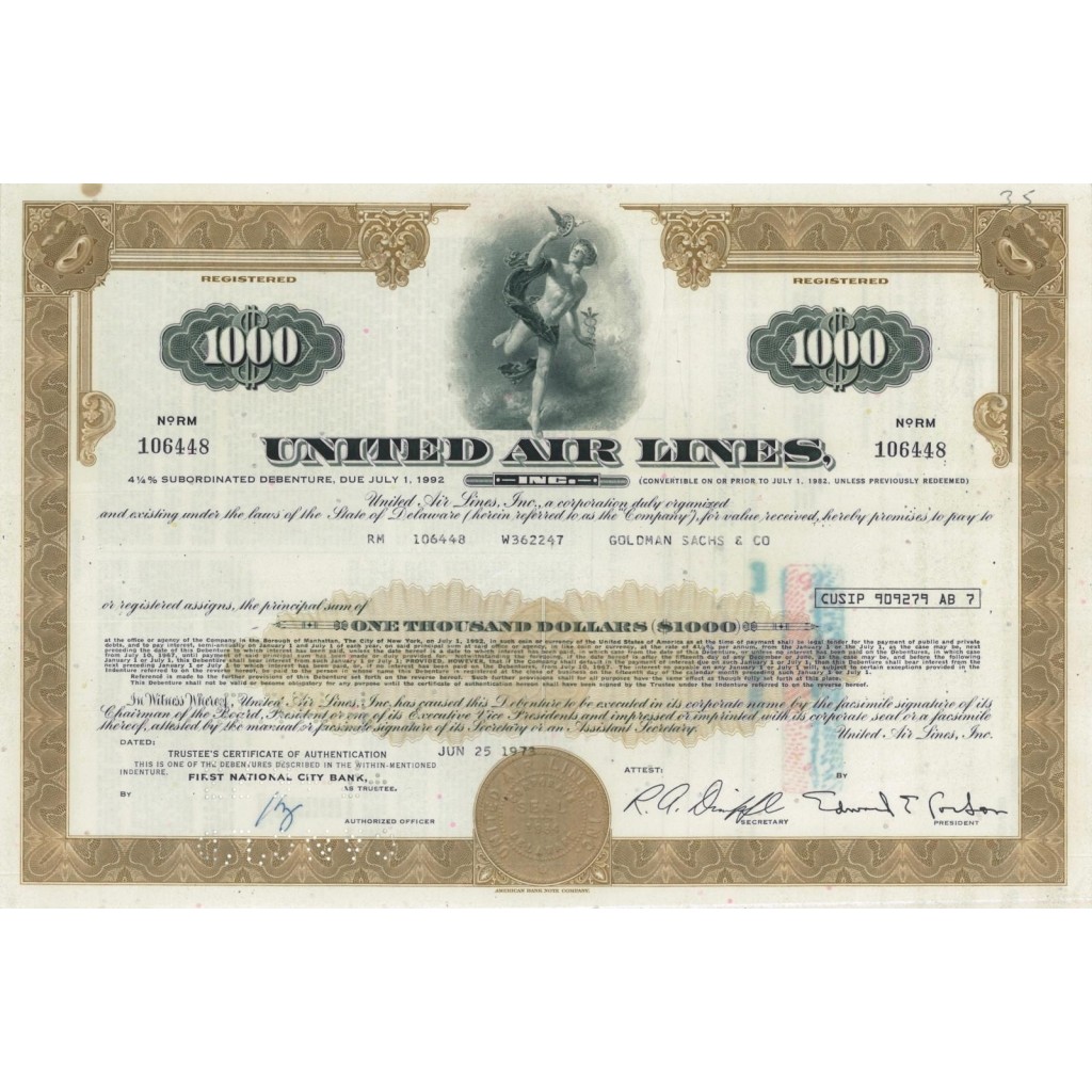 UNITED AIR LINES - 1000 DOLLARI - 1973