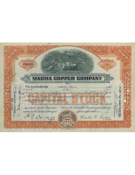 MAGMA COPPER COMPANY - 5 AZIONI - 1937