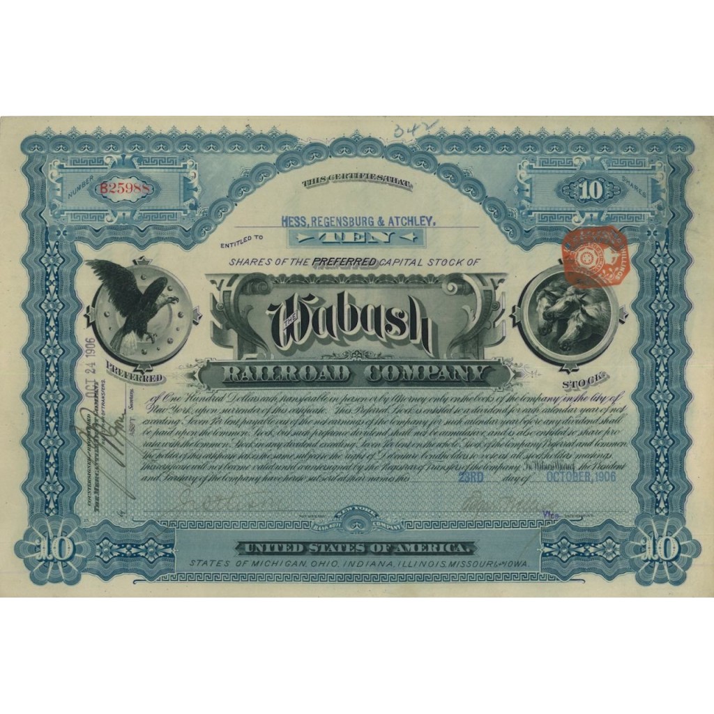 THE WABASH RAILROAD COMPANY - 10 AZIONI - 1906