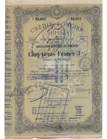 CREDIT FONCIER SUISSE - 1 OBBLIGAZIONE - 1868