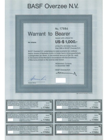 BASF OVERZEE N.V. WARRANT PER 10 AZIONI - 1969