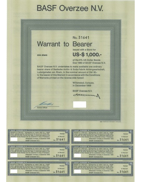 BASF OVERZEE N.V. WARRANT PER 1 AZIONE - 1969