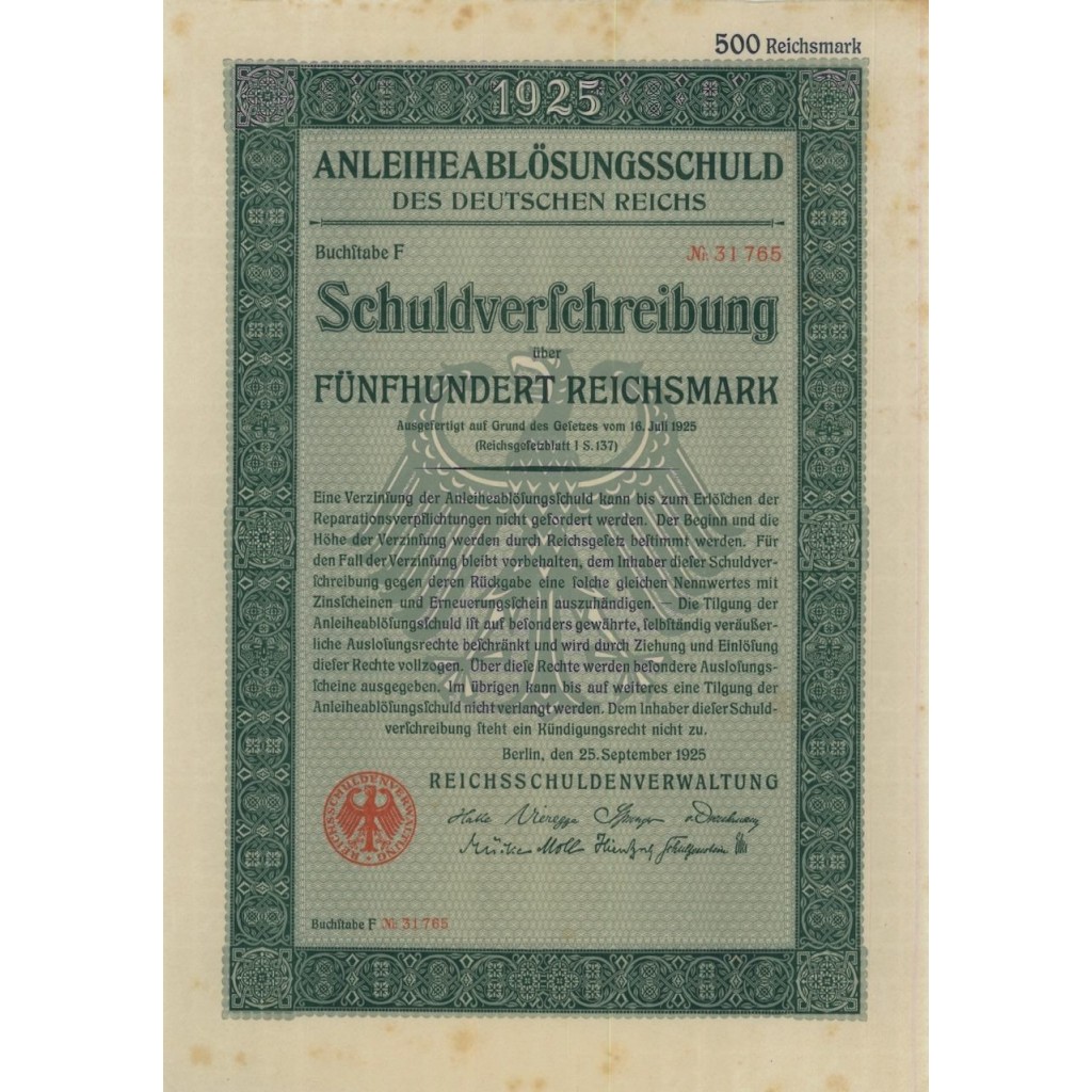 OBBLIGAZIONE REICH TEDESCO - BERLINO 1925