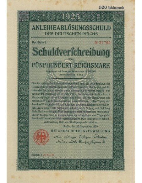 OBBLIGAZIONE REICH TEDESCO - BERLINO 1925