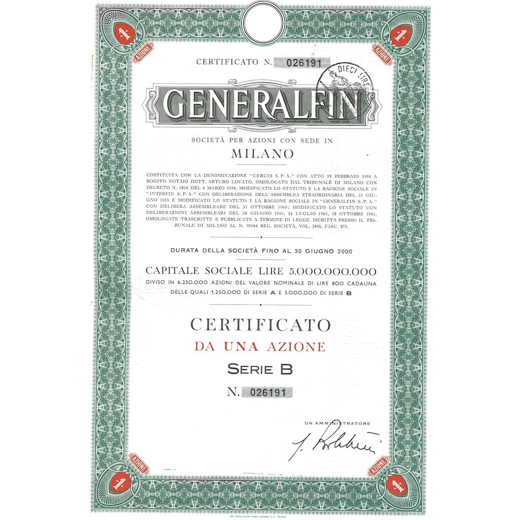 GENERALFIN - 1 AZIONE 1962