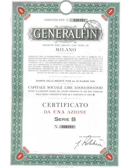 GENERALFIN - 1 AZIONE 1962