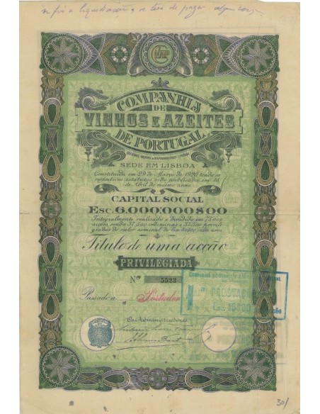 COMPANHIA VINHOS E AZEITES DE PORTUGAL - 1 AZIONE - 1920