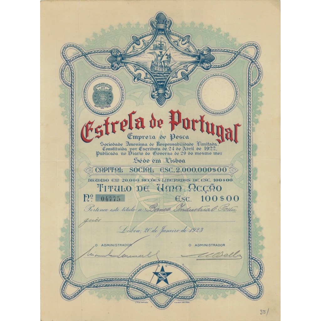 EXTRELA DE PORTUGAL EMPRESA DE PESCA - 1 AZIONE - 1923