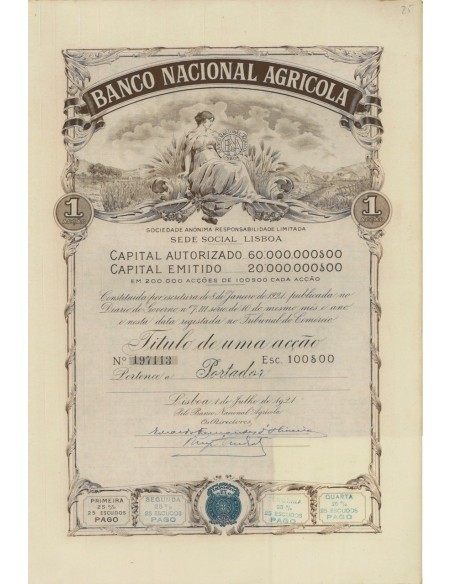 BANCO NACIONAL AGRICOLA - 1 AZIONE - 1921