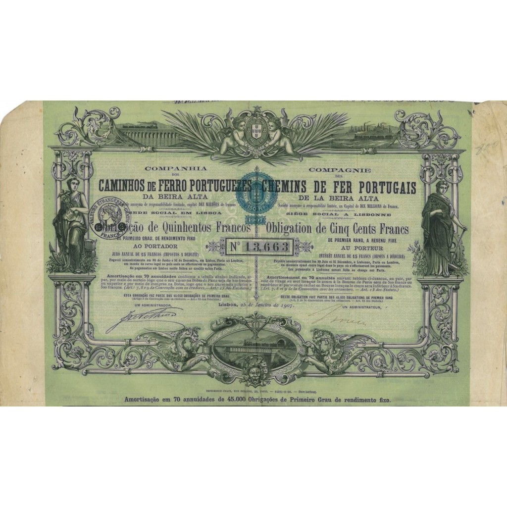 COMP. CAMINHOS DE FERRO PORTUGUEZES - 1 OBBLIG. 1907