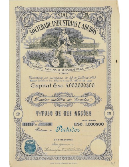SOCIEDADE INDUSTRIAS E ADUBOS - 10 AZIONI - 1923