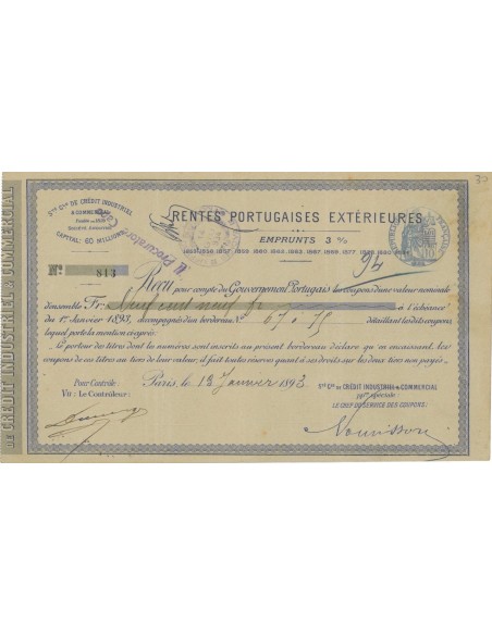 RENTES PORTUGAISES EXTERIEURES - OBBLIGAZIONE - 1893