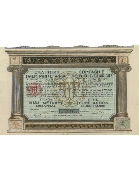 COMPAGNIE HELLENIQUE D'ELECTRICITE' - 1 AZIONE - 1921